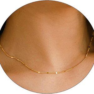 Women Dainty Coin Chain Chokers Simple Lighting Bolt Fishbone Necklaces Everyday